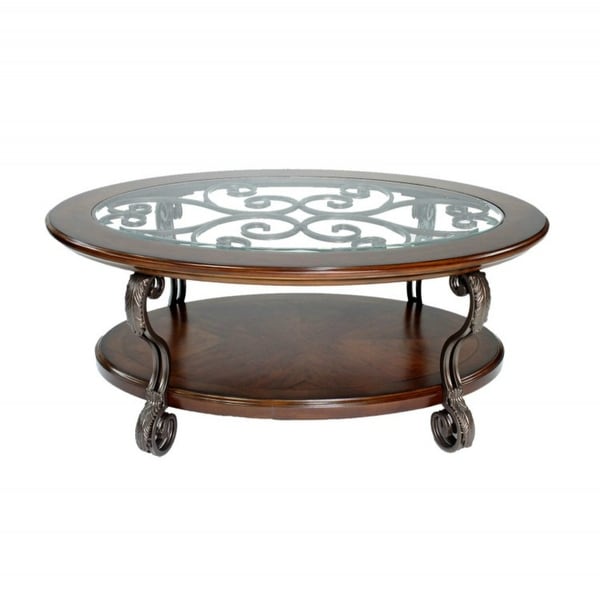 Ashley T517-0 Nestor Medium Brown Oval Cocktail Table w Ashley T517-0 Nestor Medium Brown Oval Cocktail Table w