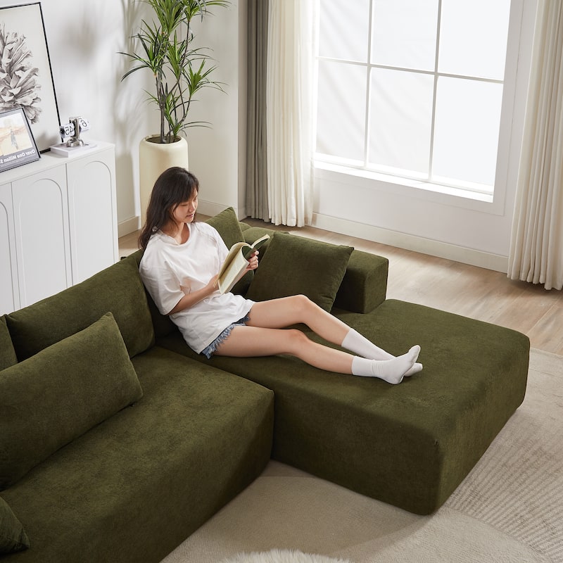 Roomfitters 108" Chenille Modular Sectional Sofa, L-Shaped 3-4 Seater with 6 Pillows, Right Chaise