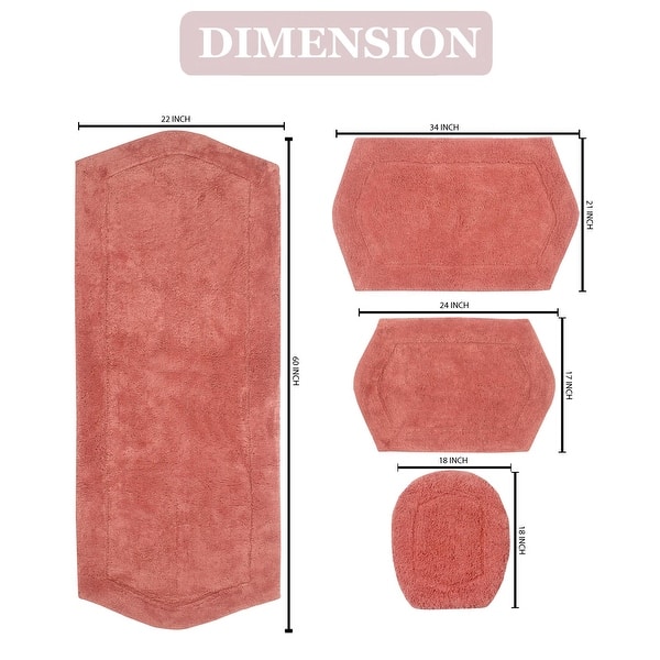 dimension image slide 8 of 19, Waterford Collection 100% Cotton Non-Slip Bathroom Rug, Machine Washable Bath Rug, 4 Piece Bath Mat Set with Toilet Lid Cover