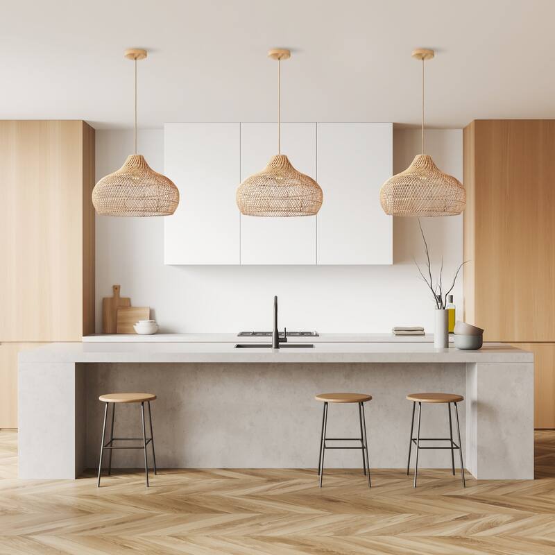 Kloe Rattan Pendant Light - Natural Brown Dome 1-Light Handwoven Ceiling Light For Transitional, Farmhouse, Coastal Room Decor