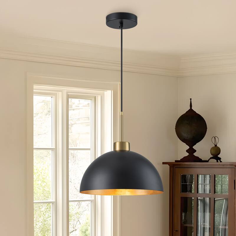 Starsky Modern Matte Black & Gold Foil Dome Pendant Light