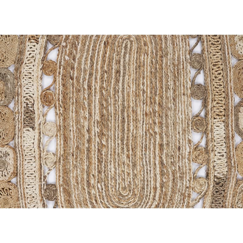 Sevita Braided Organic Jute Geometric Border Area Rug