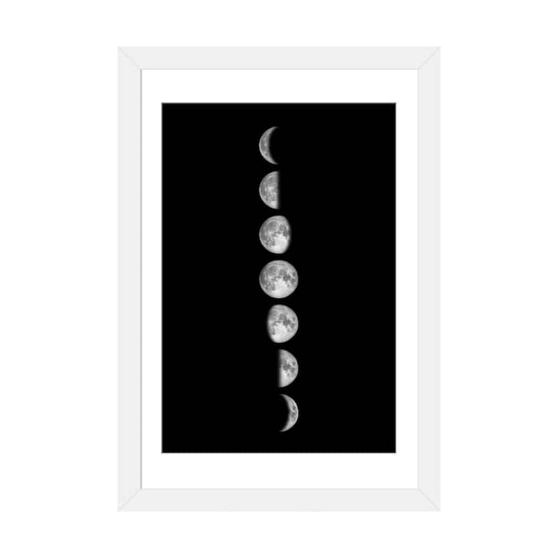 iCanvas "Minimalist Moon Phases - Black" by GetYourNerdOn - White - 32x24x1