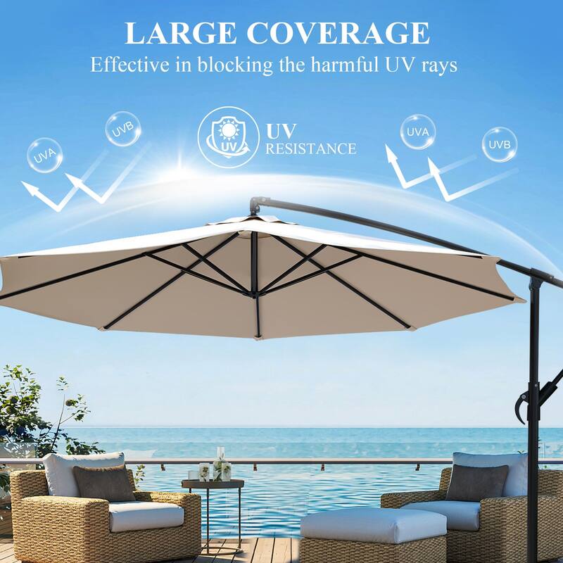 9.8ft Offset Patio Umbrella Offset Hanging Cantilever Patio Outdoor Market Umbrella UPF50 UV Protection