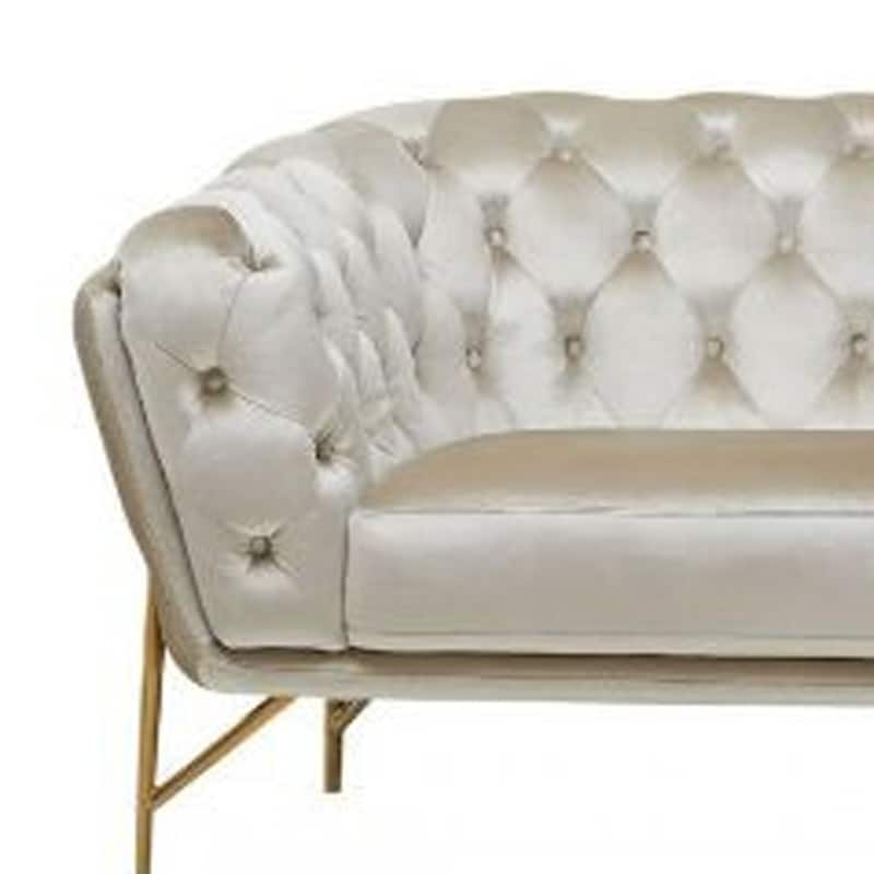 HomeRoots 88" Beige Velvet Sofa With Gold Legs