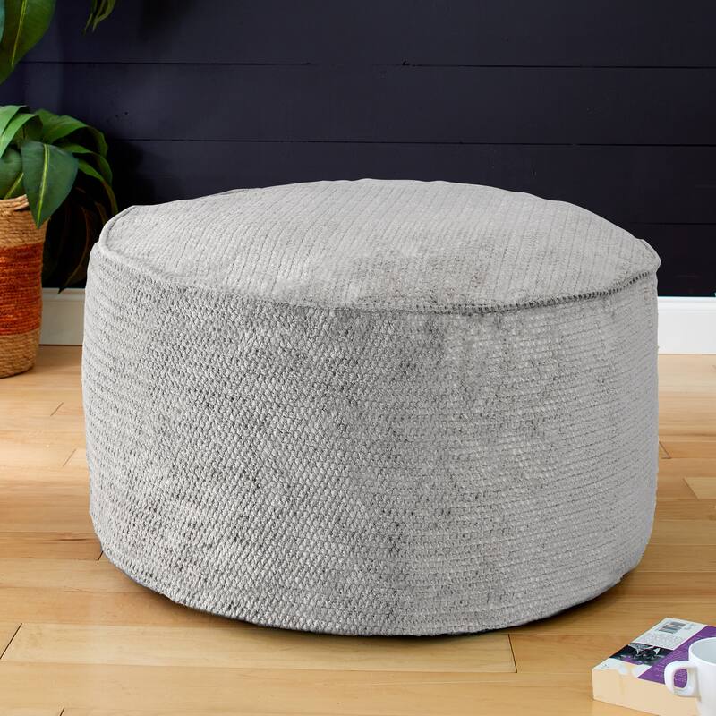 Sorra Home Velvet Shimmer Indoor Textured Round Bean Pouf/Ottoman - Grey
