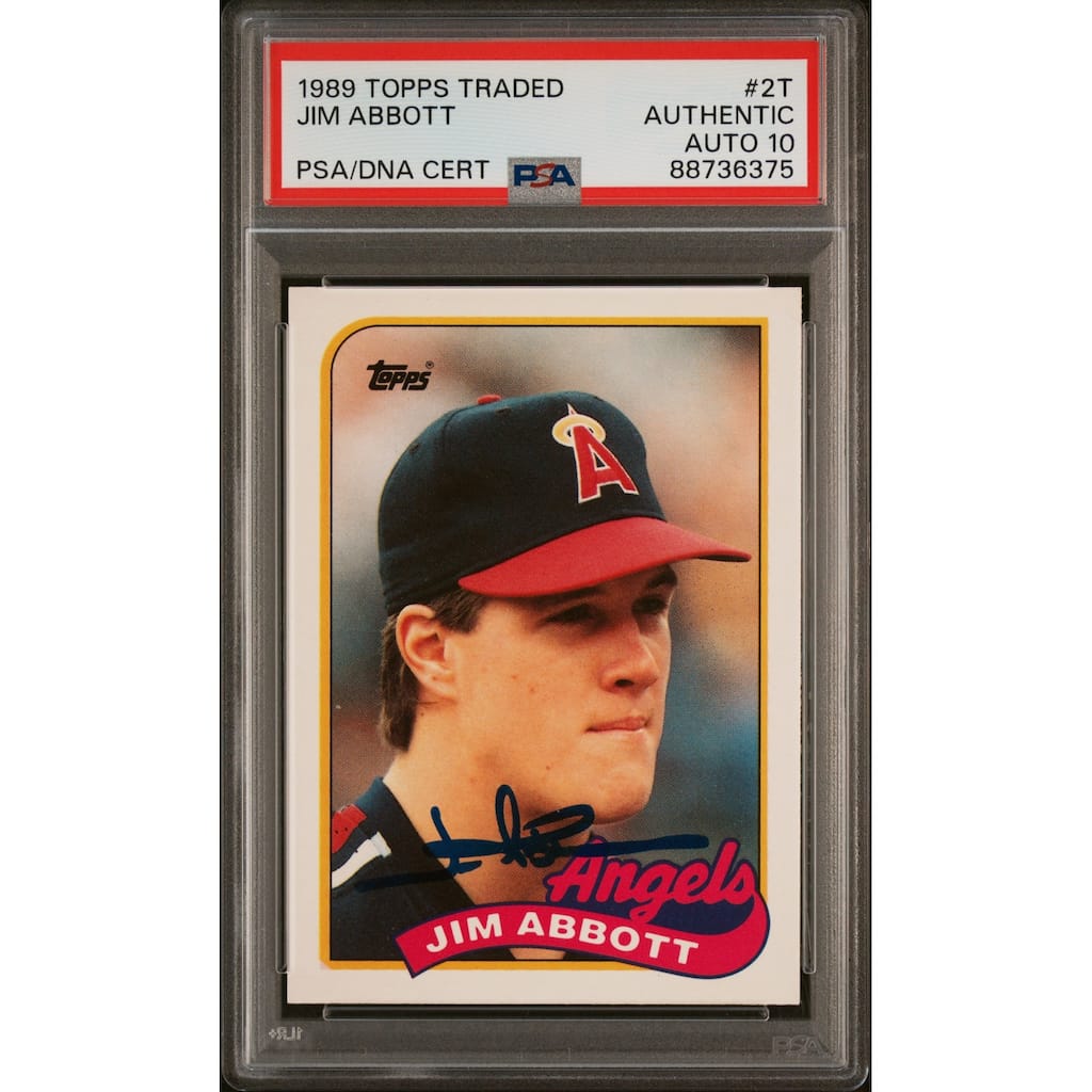 Jim Abbott 1989 Topps Traded Signed Rookie Card #2T Auto Graded PSA 10 88736375 - 8'6" x 11'6"
