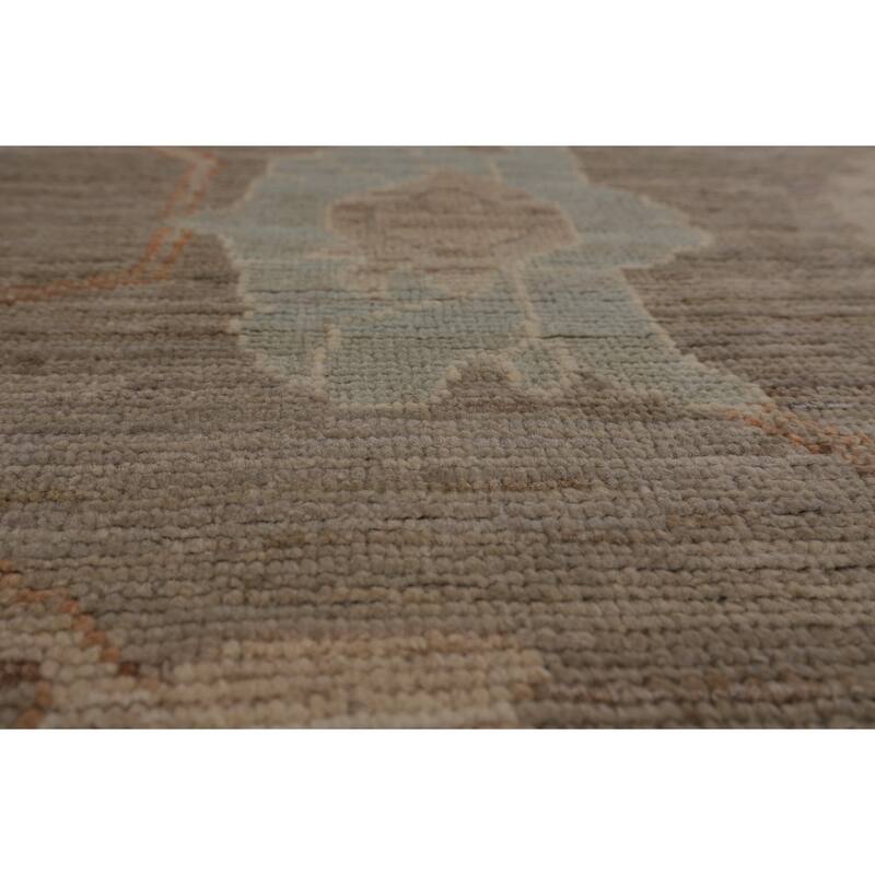 Transitional Oushak Turkish Rug Handmade Beige Oriental Wool Carpet - 9'1"x 11'9"