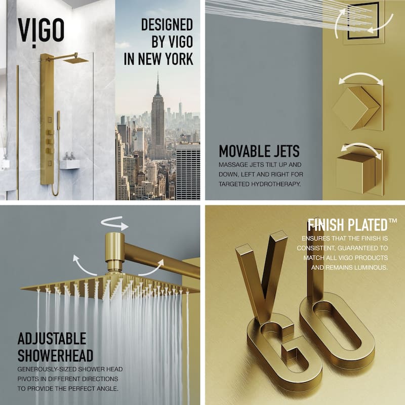 Vigo Kingsley Thermostatic Shower Panel with Shower Head, Hand Shower,