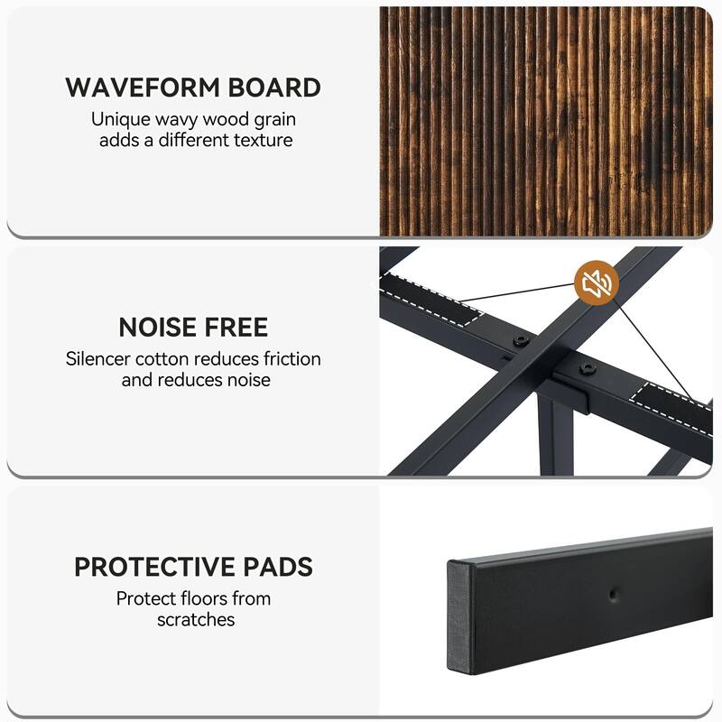 Bed Frame with Wave Wood Headboard