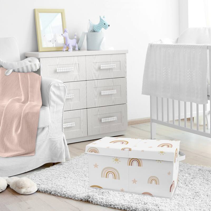 Boho Rainbow Girl Kids Fabric Toy Bin Storage - Blush Pink Dusty Rose Gold Yellow Mauve Taupe Beige Bohemian Stars Sun Celestial