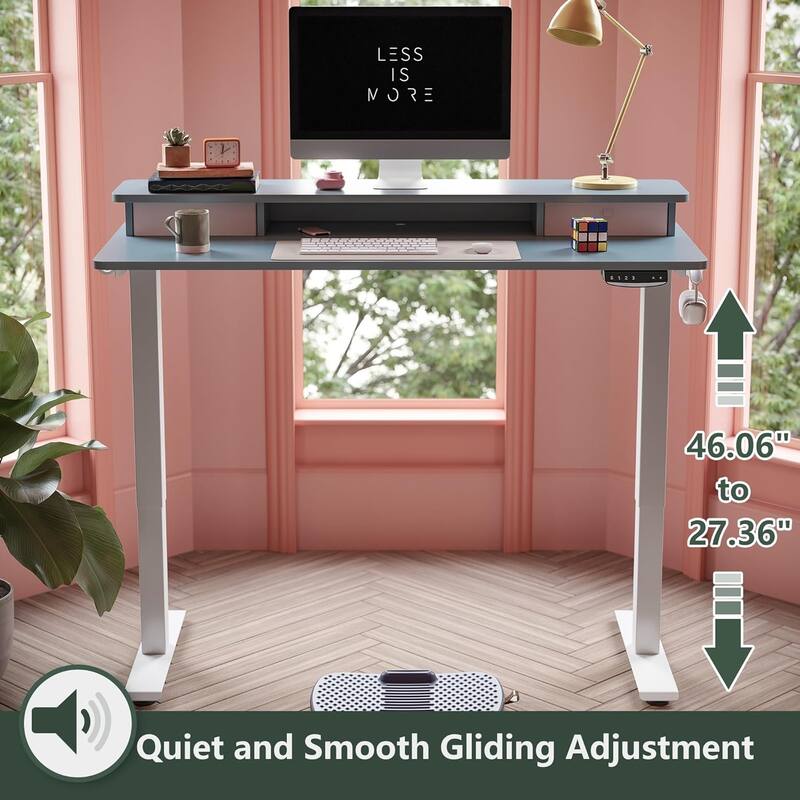 FEZIBO Height Adjustable Electric Standing Desk with Double Drawer, Stand Up Desk with Storage Shelf, Sit Stand Desk