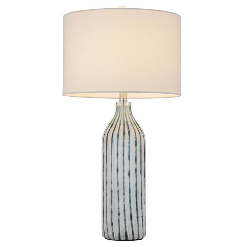 30" Aqua Grey Glass Table Lamp with White Drum Shade and 3-Way 72” Cord Switch for Bedroom - 30" H x 15" W x 15" D