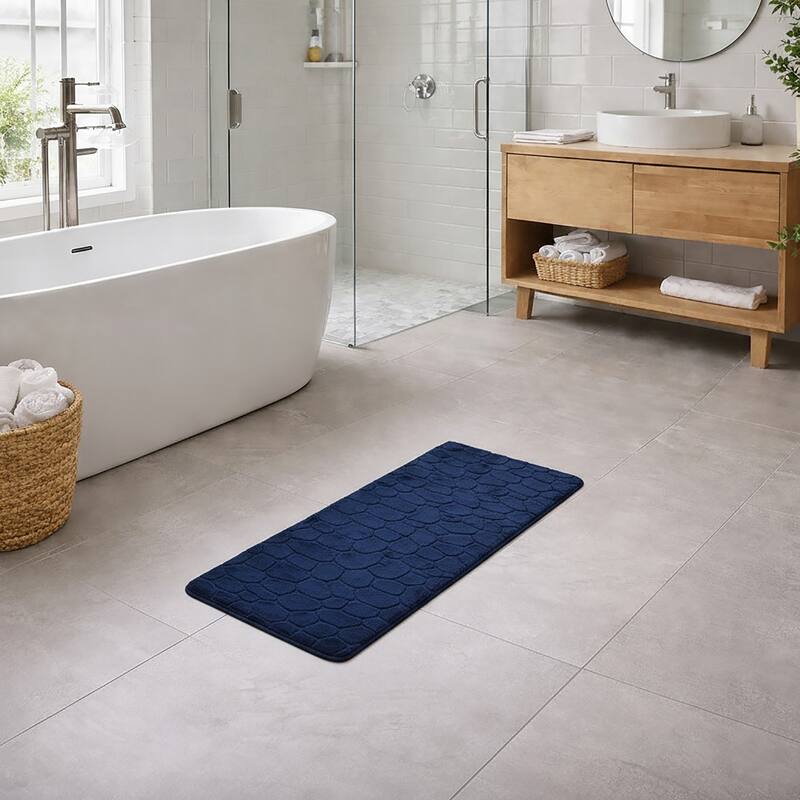 Memory Foam Runner Bath Mat Pebble Design 48x18 - Navy Blue