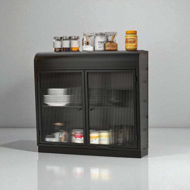 2-Door Wall-Mounted Metal Storage Cabinet with Glass Shelves for Bathroom, Kitchen & Office, Chrome Knobs