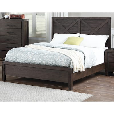 Queen Size Wood Panel Bed with X-Design Headboard and Rustic Contemporary Style