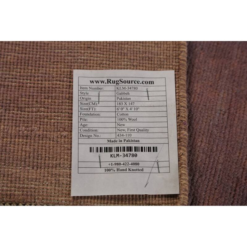Modern Gabbeh Oriental Rug Hand-Knotted Brown Wool Carpet - 4'10" x 6'0"