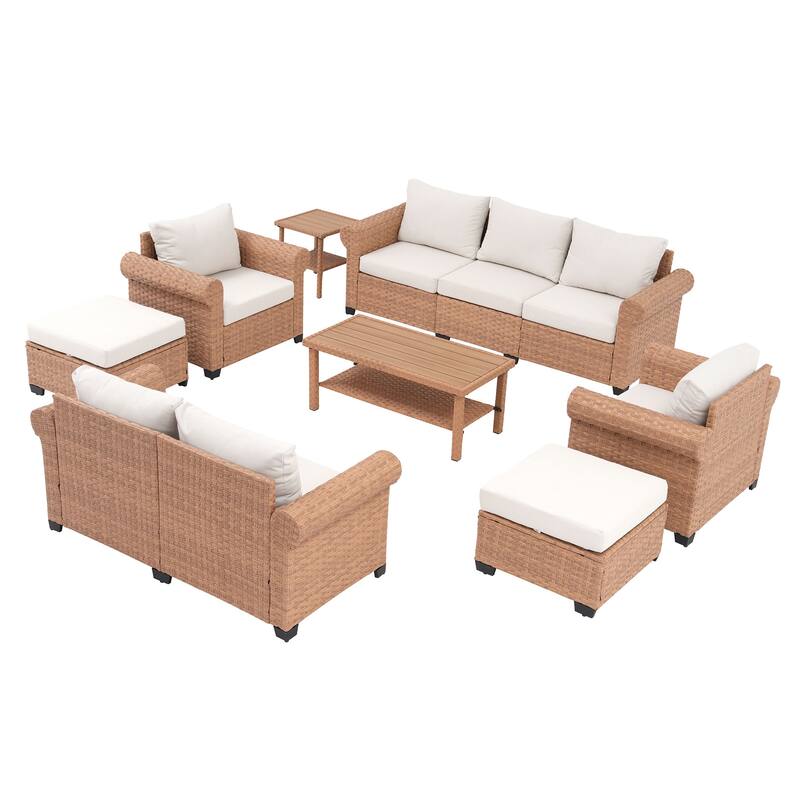 Outdoor 8-Piece Garden Patio Sofa Set With Table
