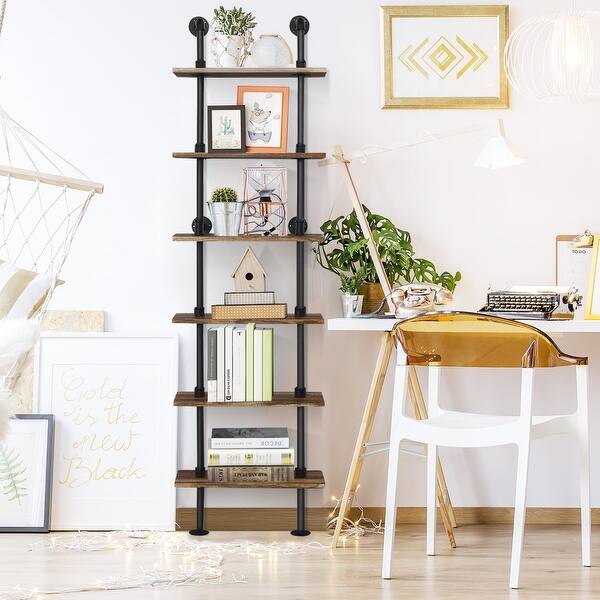 Create your own industrial looking pipe shelf. Costway 6 Shelf Rustic Pipe Shelving Unit Vintage Industrial Pipe Overstock 28502060