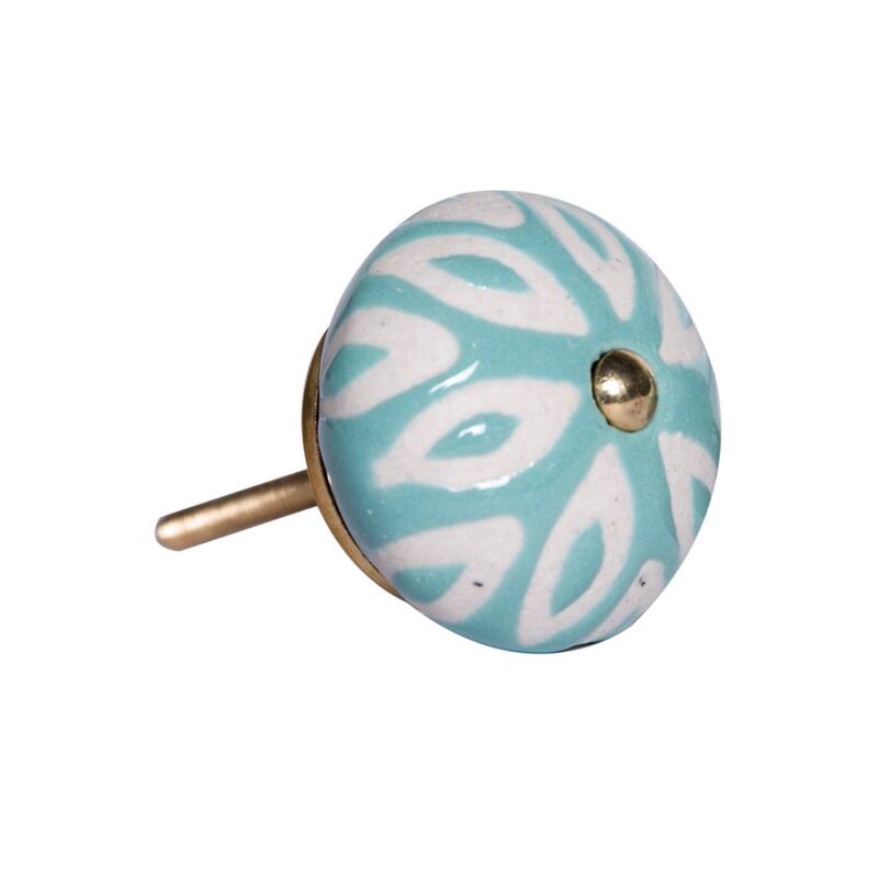 Set of 8 Turquoise and White Ceramic Drawer Pull Knobs for Cabinets - 1.50” x 1.50” x 1.50”