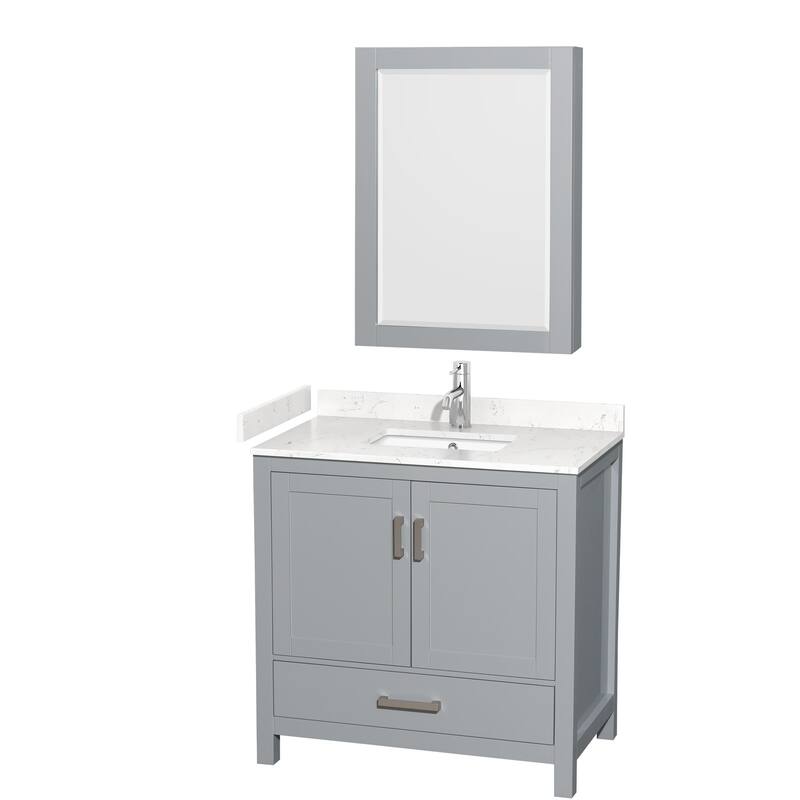 Wyndham Collection Sheffield 36" Single Bathroom Vanity, Carrara - Gray / Carrara Cultured Marble Top / Brushed