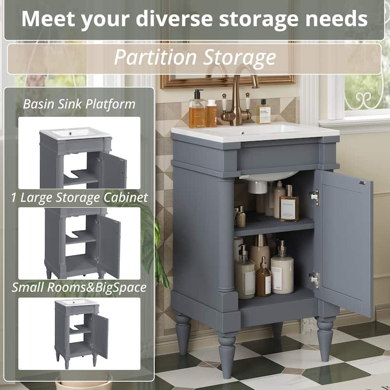 18" Small Bathroom Vanity with Sink, Modern Freestanding Storage Cabinet with Door and Shelf, Compact Single Sink