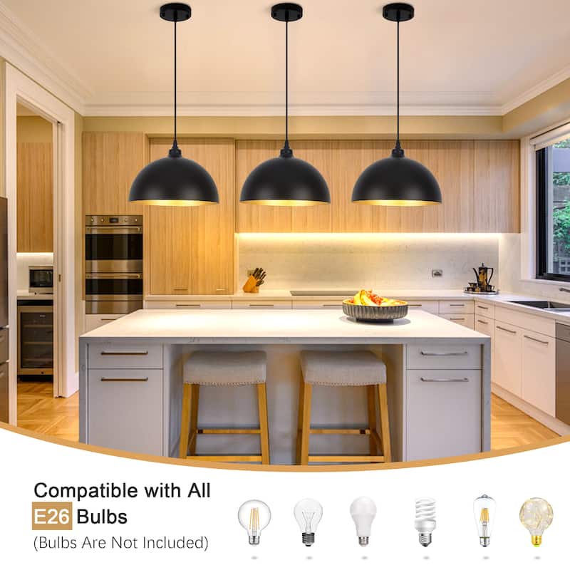 1 - Light 11.8" W Single Dome Pendant for Kitchen Island Dining Room (Set of 3) - W 11.81 in