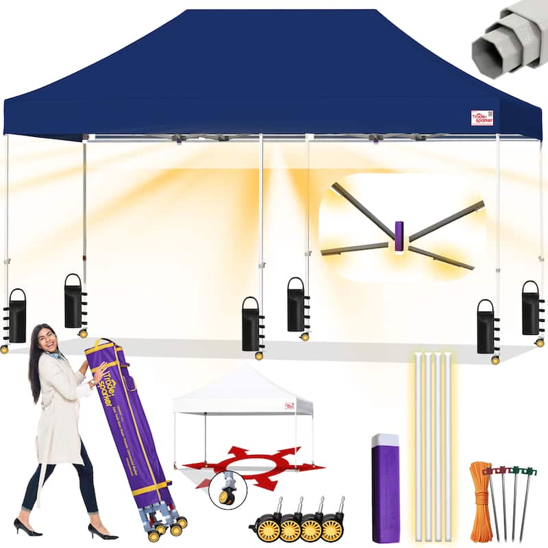 Tradesparker ez Pop-Up Canopy Tent Commercial Instant Shade - 10x20ft without sidewall - Navy Blue