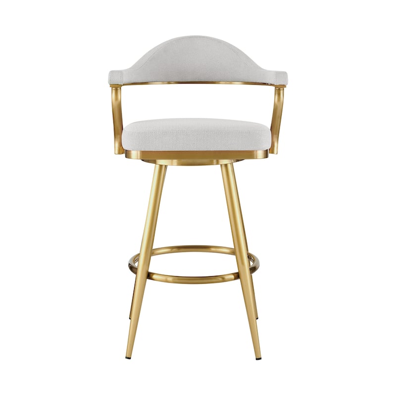 HomeRoots 26" Silver and Gold Fabric and Stainless Steel Counter Height Swivel Bar Chair