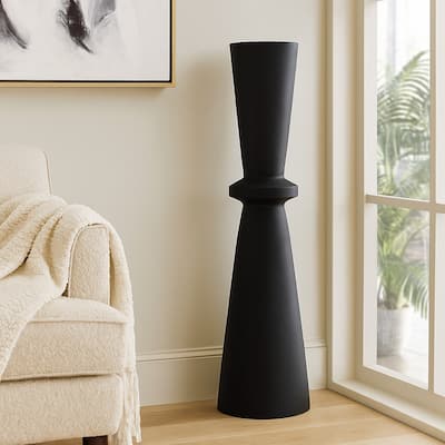 Loci Accent Vase, 40 Inch Hourglass Design, Textured Black Polyresin
