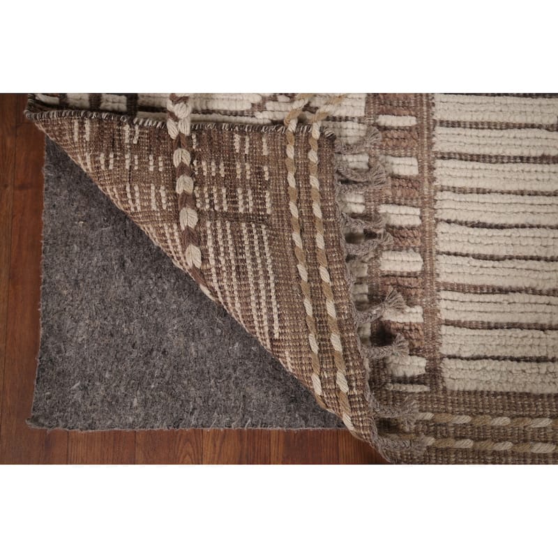 Earth Tone Moroccan Oriental Area Rug Handmade Stripe Wool Carpet - 7'11"x 10'5"