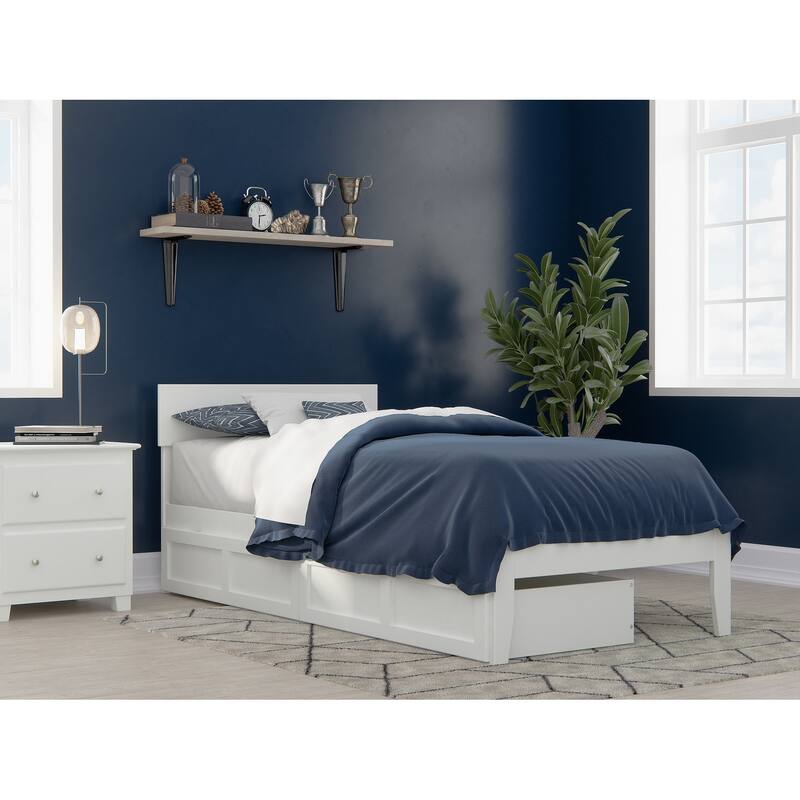 Boston Modern Contemporary Bed with 2 Extra Long Drawers - White - Twin XL