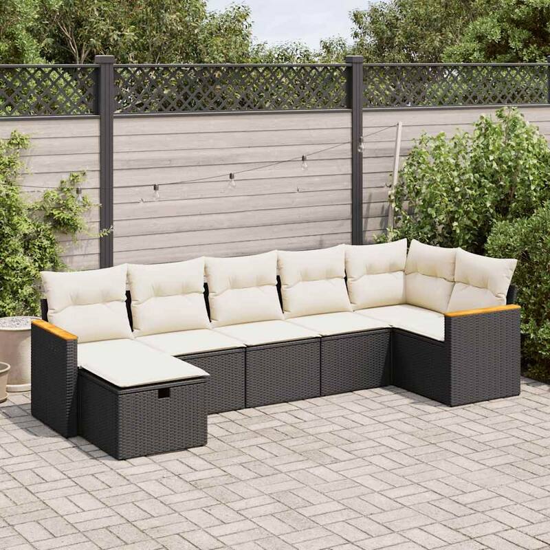 vidaXL Patio Sofa Set with Cushions Outdoor Conversation Furniture Poly Rattan - Black and cream without table - form2 - 21.7 x 21.7 x 14.6 in