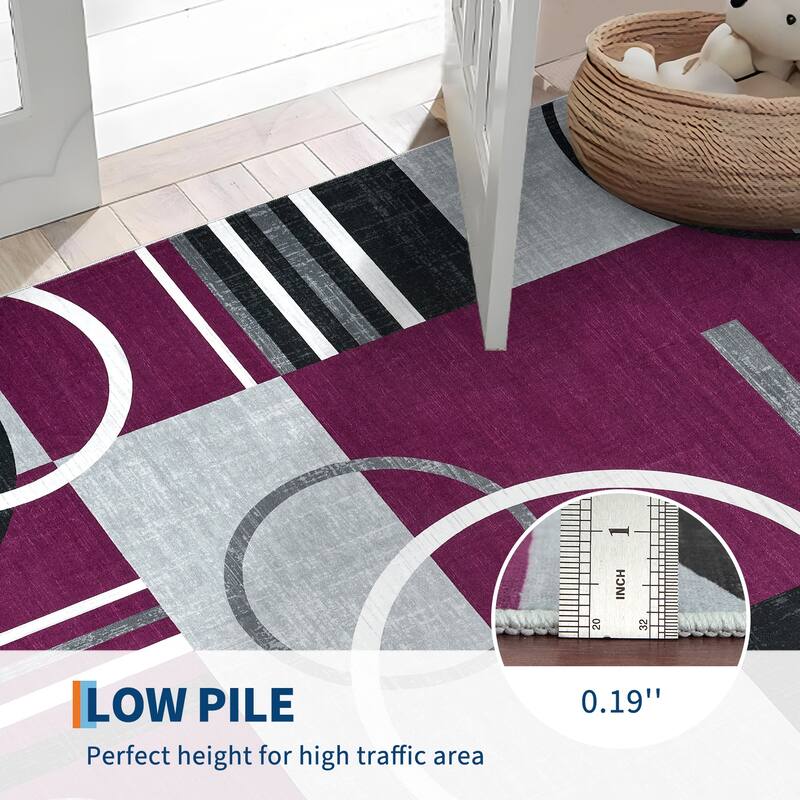 Washable Rugs for Living Room Bedroom Circles Pattern Rug Modern Geometric Area Rug