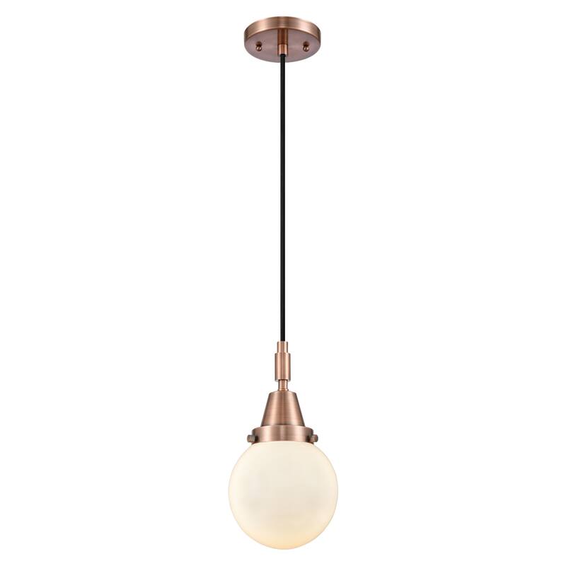 Innovations Lighting Downtown Urban - Caden Beacon - 1 Light 6" Cord Hung Mini Pendant - Antique Copper/Matte White Shade