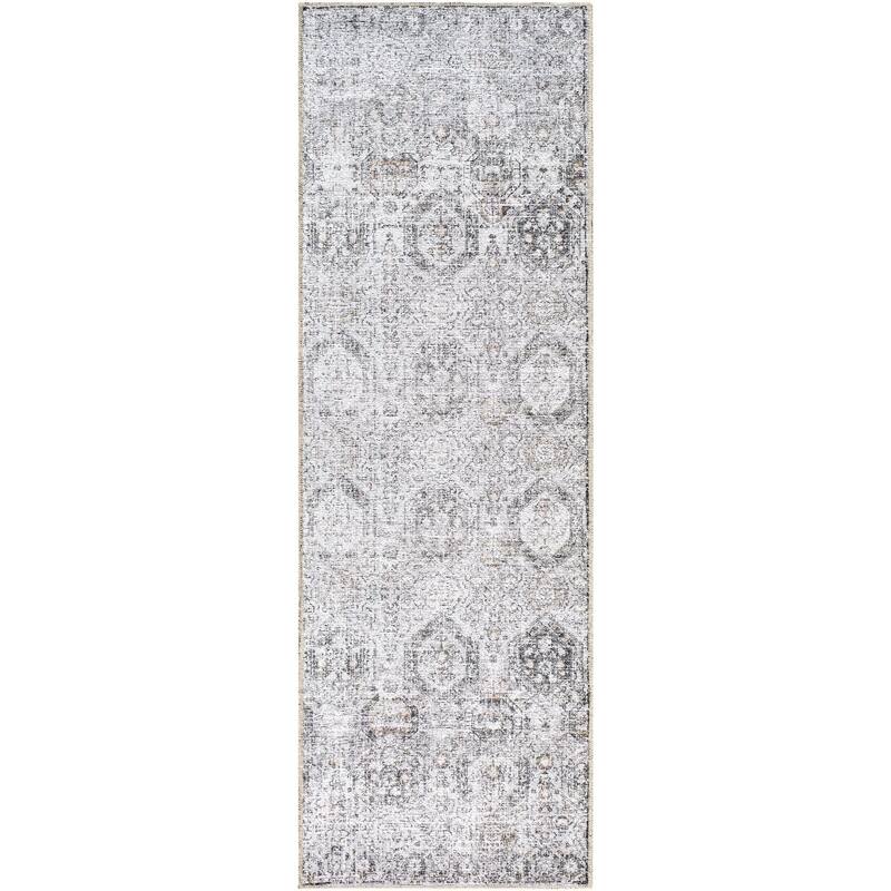 Livabliss Traditional Vinny Diamond Washable Area Rug - 2'7" x 7'10" - Light Gray