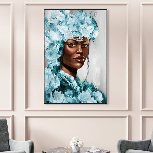 Shop Oliver Gal Flower Queen Teal People And Portraits Wall Art Framed Canvas Print Portraits Blue Brown Overstock 31794885