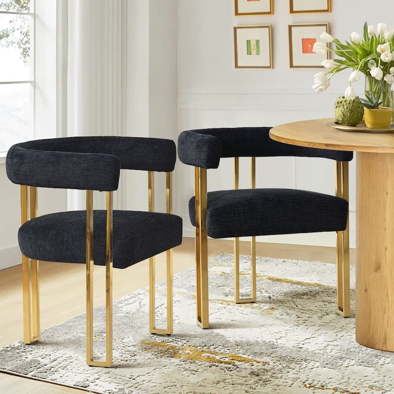 Chenille Upholstered Armchair (Set of 2) - Black