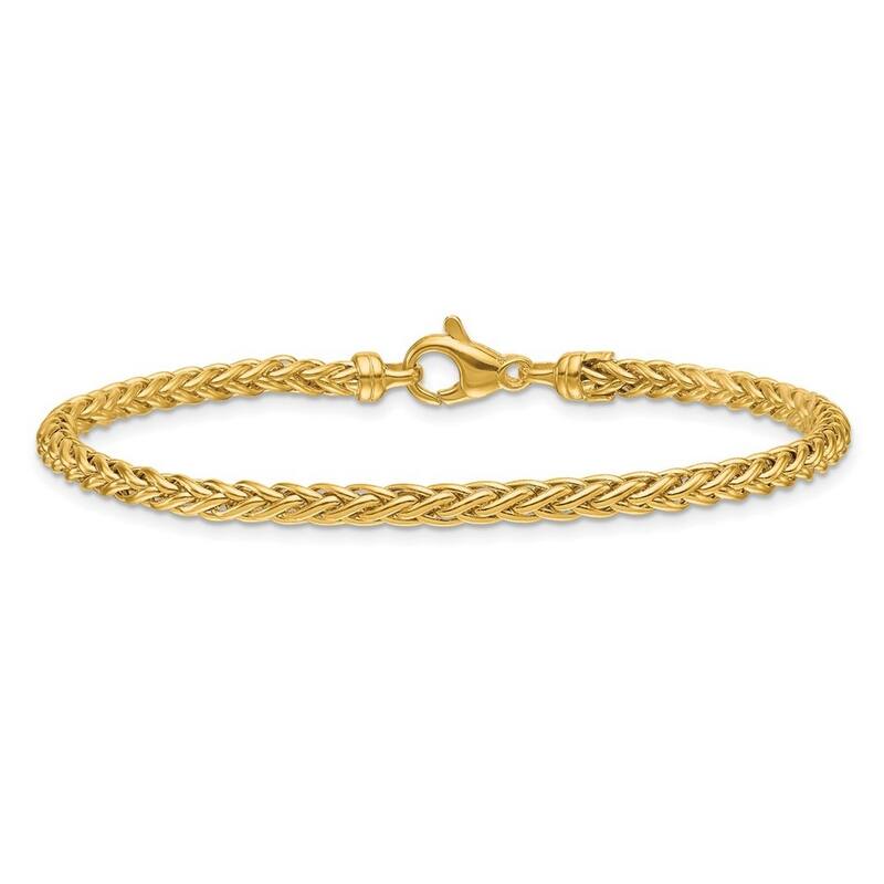 Curata 14k Yellow Gold Italian 7.5" 3.1mm Round Wheat Statement Bracelet
