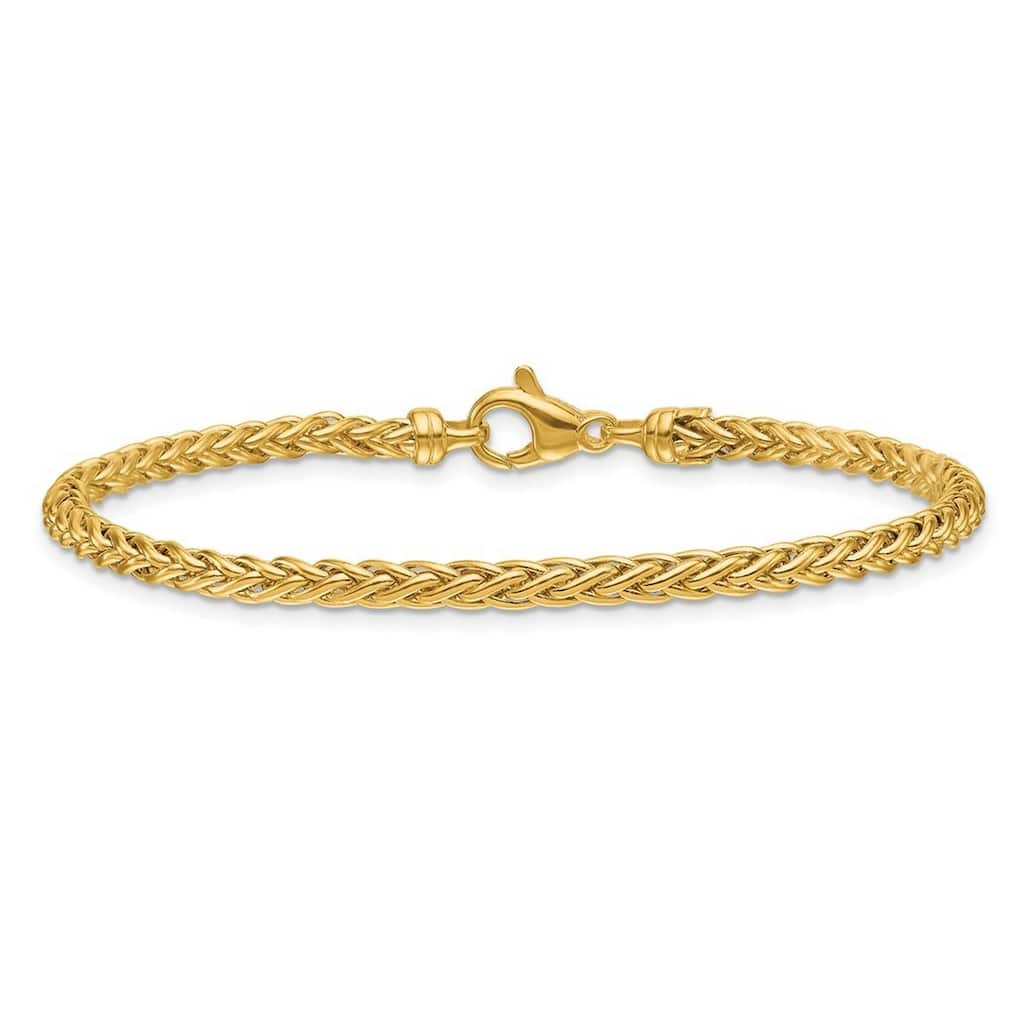 Curata 14k Yellow Gold Italian 7.5" 3.1mm Round Wheat Statement Bracelet