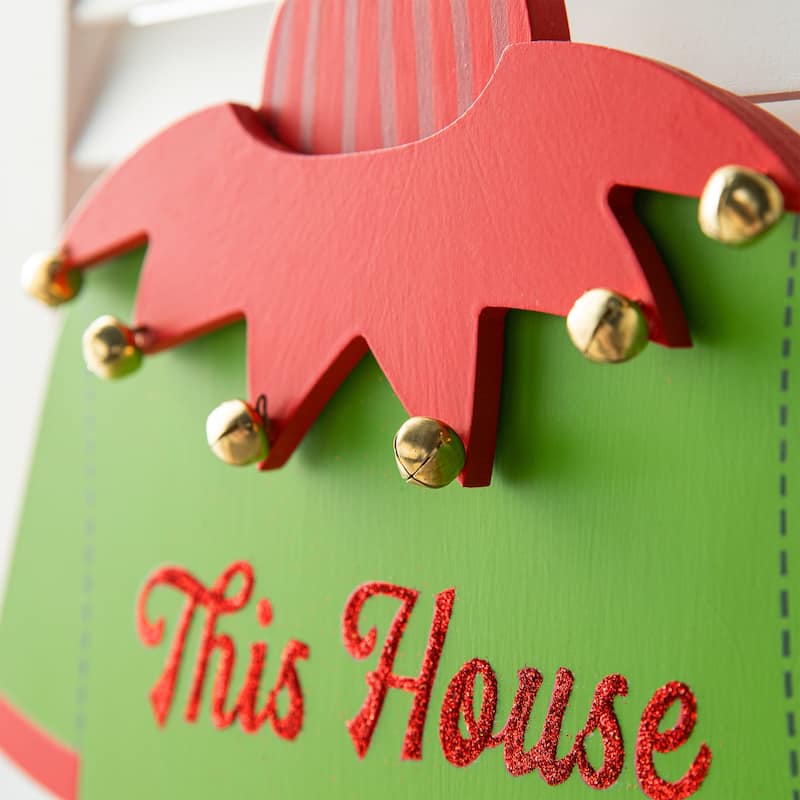 Glitzhome Wooden Christmas Elf Sweater or Truck Wall Hanging Sign Door Hanger