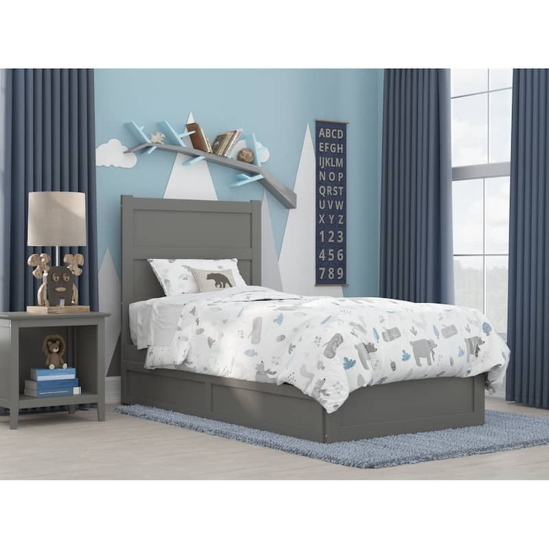 NoHo Twin Bed with Footboard and Twin Trundle in Grey