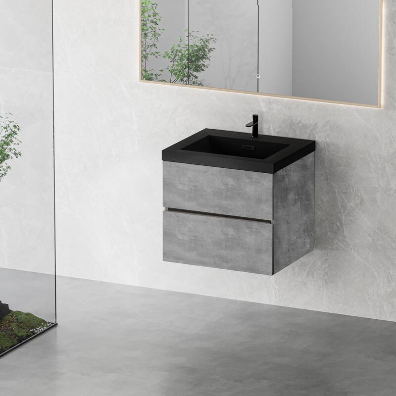 GDFStudio - Carter Floating Bathroom Vanity with Quartz Sand Countertop & Soft-Close Drawers