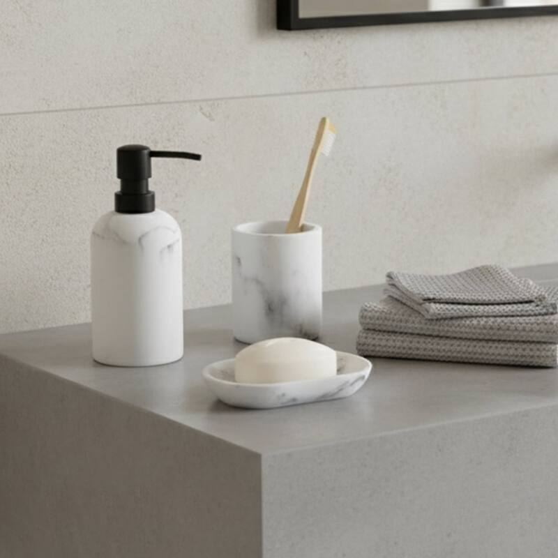 Marble Resin Soap Dispenser with Black Pump - 2.8 L x 2.8 W x 6.8 H