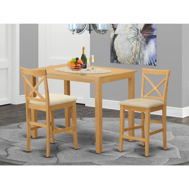 HomeStock 3-Piece Natural Brown Oak Finish Solid Wood Top Counter Height Dining Table Set