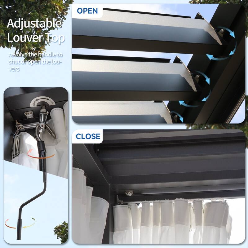Cozywor Adjustable Louvered Roof Aluminum Pergola with Net Curtain
