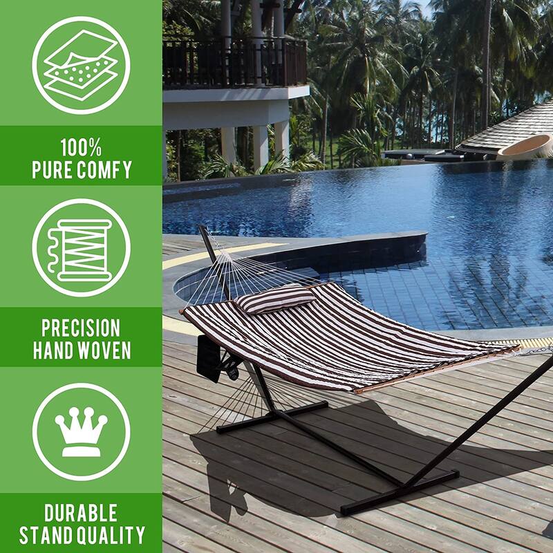 Outdoor Cotton Rope Hammock with 12FT Steel Stand