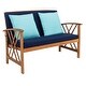 preview thumbnail 8 of 10, SAFAVIEH Outdoor Living Fontana Acacia/Navy Cushion 4-piece Patio Set