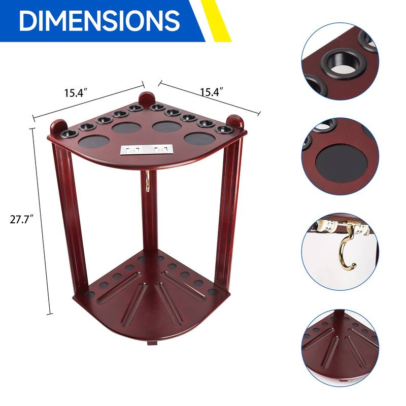 GSE™ 10-Pool Cue Wooden Corner-Style Billiard Pool Cue Rack. Floor Stand Pool Cue Stick Holder