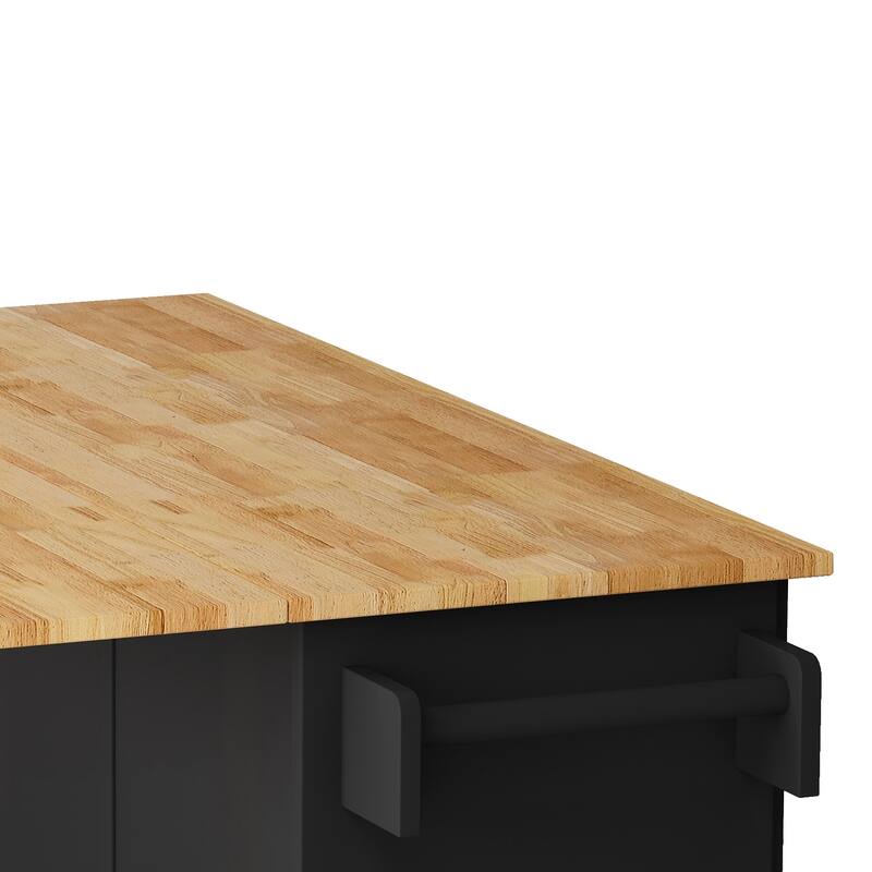 Rolling Kitchen Island Cart with Expandable Solid Wood Top, 2 Door Cabinet, 3 Drawers, Spice & Towel Rack for Kitchen Storage